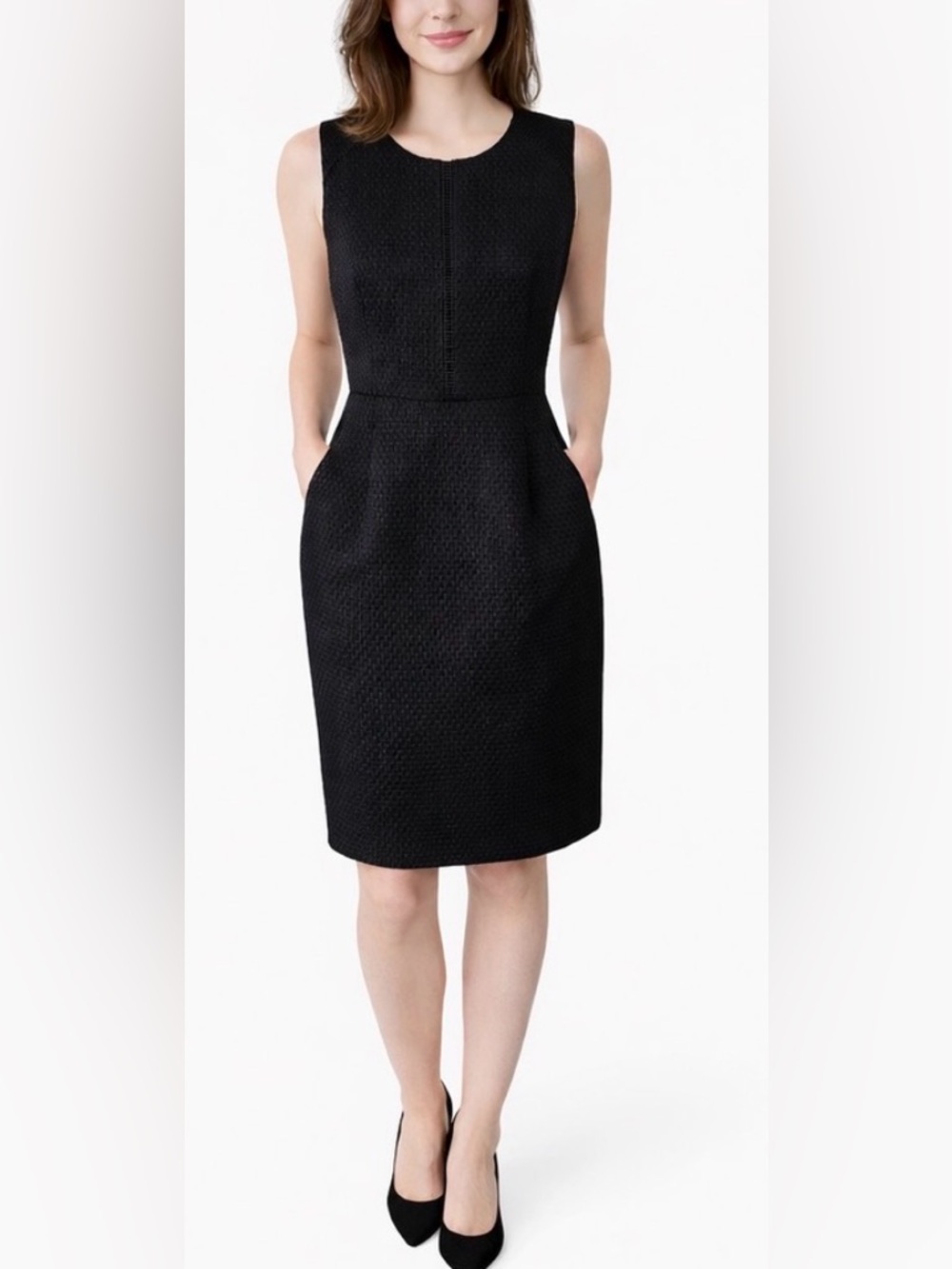 J. Crew Portfolio Black Textured Sleeveless Pencil Dress-Skirt 4